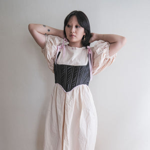 Meg Beck, Kathleen Los Angeles, Kathleen, Independent boutique, independent fashion, independent designer, handmade, one of a kind, upcycled, recycled fashion, sustainable fashion, white corset, rose corset, satin corset, striped corset, pink corset, gingham corset, black corset, corset top, bow corset, regency stays, regency corset, half stays, pink stays, laceup corset