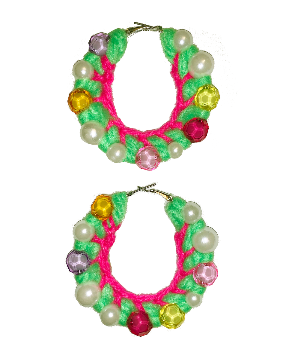 Jessica Stahl, Crochet Hoops, Kathleen, Kathleen Los Angeles, Boutique, Los Angeles Boutique, Stars, Stahl Knit, oversized hoops, knit hoops, yarn hoops, beaded hoops, star charms, small business, independent artist, independent jewelry, independent designer, independent boutique, one of a kind, los angeles fashion, pearl hoops, mini pearls, faux pearls, pearl earrings, pearl beads