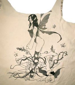 Gabrielle Rosenstein, Elf, Fairy, Dog, Flowers, Screen printed, Vintage, Made in Los Angeles, Second Hand, Sustainable, Kathleen, Kathleen Los Angeles, Independent Boutique, Independent Artist, Los Angeles Boutique, Independent Designer, Los Angeles Artist, nude tank top, raw edge tank top, fairy tank top, elf tank top