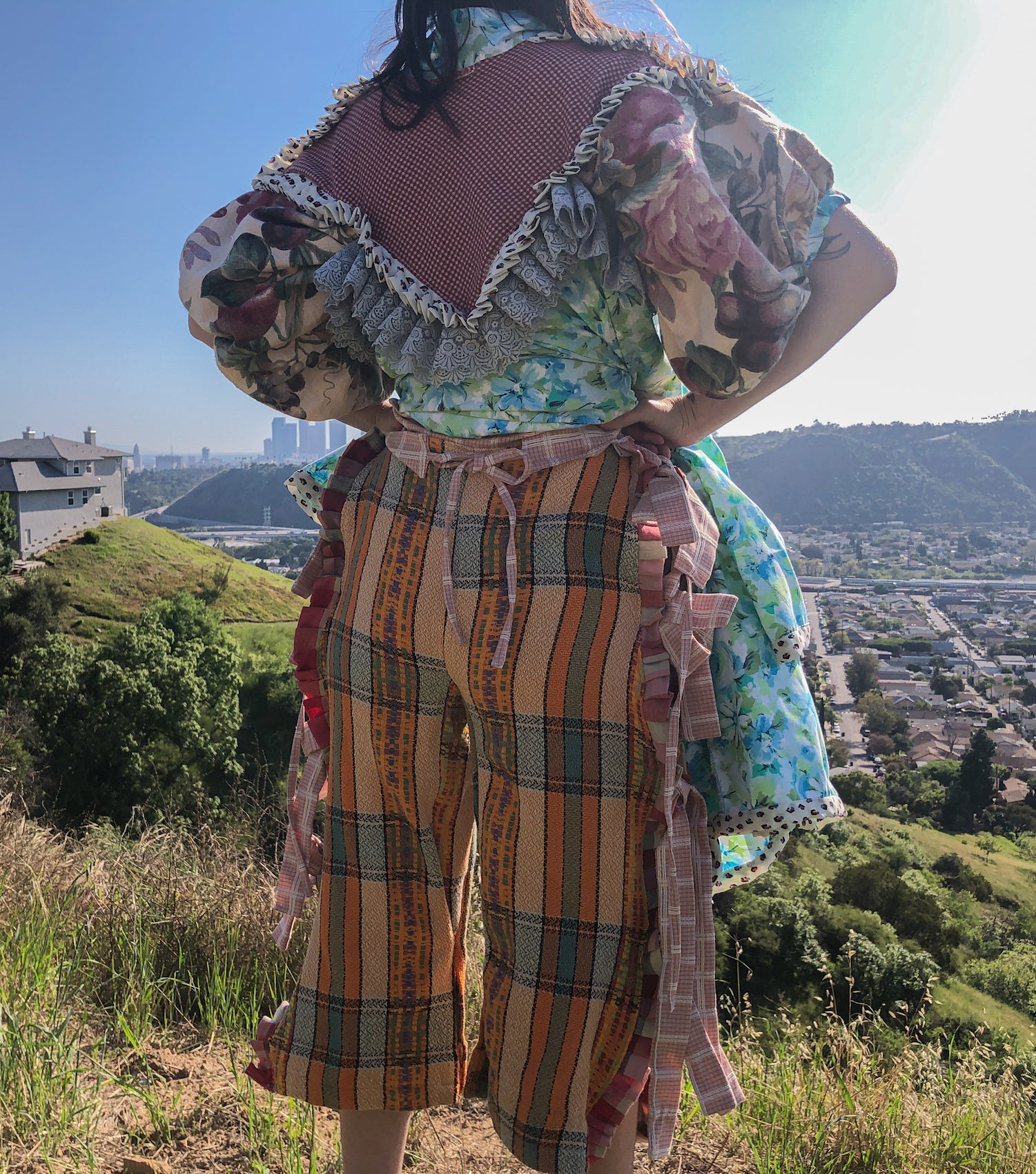JRAT, Janelle Rabbott, Pants, Chaps, Bow Pants, Zero Waste, Gingham, UpcycleZero Waste, Prairie Dress, Ruffle Dress, Bow Dress, Sustainable, Kathleen, Shop Kathleen, Boutique, Ugly House on the Prairie, Los Angeles, One of a Kind