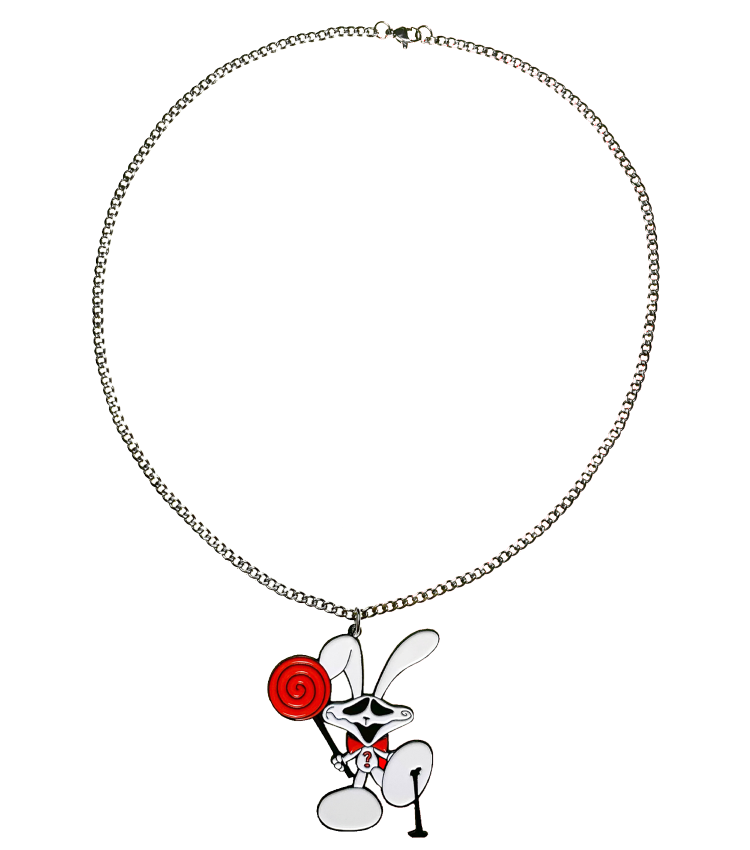 bunny, comic, emo, creepy bunny, necklace, tobangus, coco paluck, scene, candy bunny, cartoon bunny, rubber necklace, 90s necklace, kathleen, shop kathleen, independent artist, independent designer, curb chain