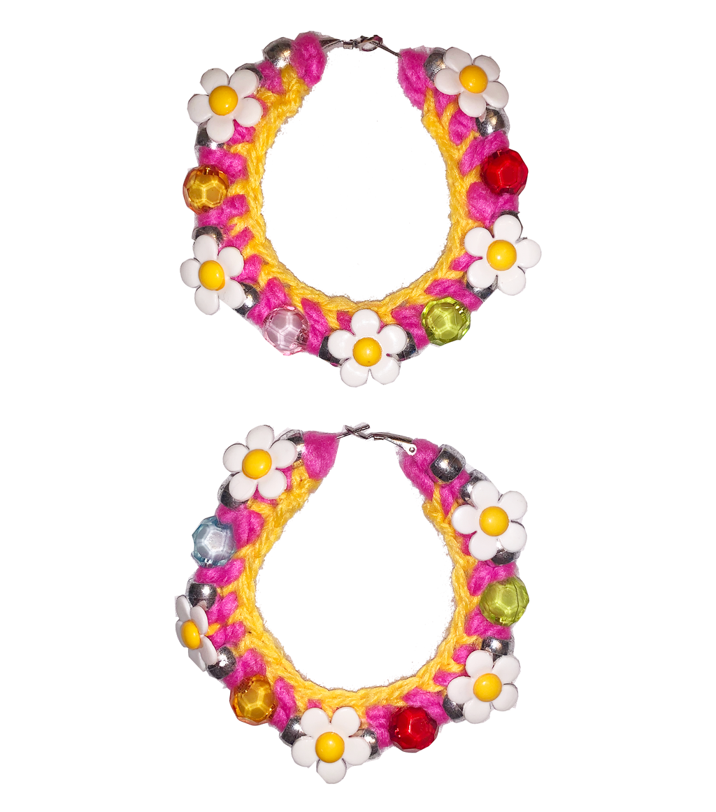 Jessica Stahl, Crochet Hoops, Kathleen, Kathleen Los Angeles, Boutique, Los Angeles Boutique, Stars, Stahl Knit, oversized hoops, knit hoops, yarn hoops, beaded hoops, star charms, small business, independent artist, independent jewelry, independent designer, independent boutique, one of a kind, los angeles fashion, daisy beads, daisy earrings, flower earrings, pearl beads, pearl hoops, faux pearls, pearl earrings