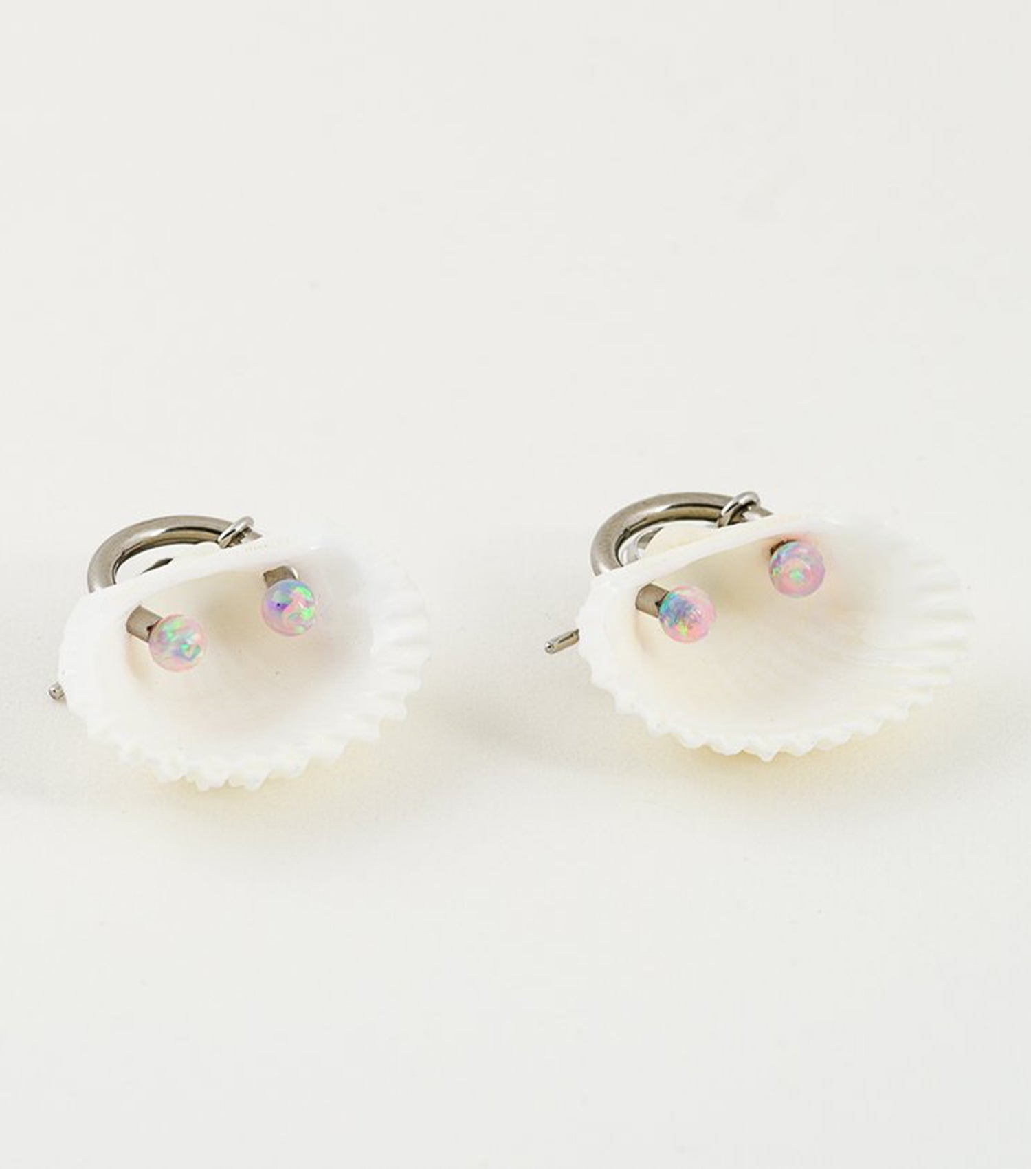soft blonde, ark, ark earrings, pierced, hoops, shell, opal, pink opal, barbell, shell earrings, baltimore, handmade, maryland, los angeles, kathleen