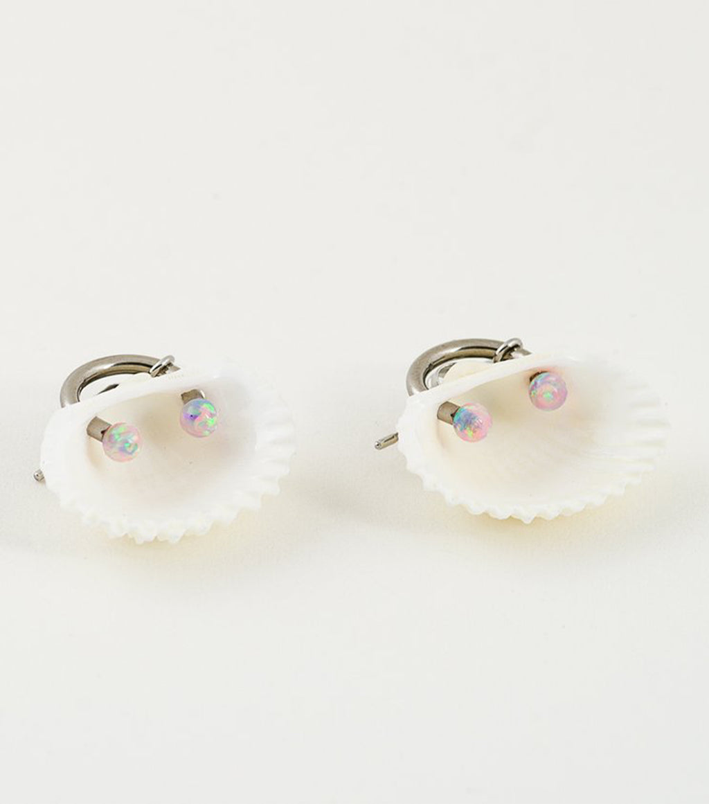 soft blonde, ark, ark earrings, pierced, hoops, shell, opal, pink opal, barbell, shell earrings, baltimore, handmade, maryland, los angeles, kathleen