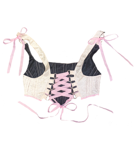Meg Beck, Kathleen Los Angeles, Kathleen, Independent boutique, independent fashion, independent designer, handmade, one of a kind, upcycled, recycled fashion, sustainable fashion, white corset, rose corset, satin corset, striped corset, pink corset, gingham corset, black corset, corset top, bow corset, regency stays, regency corset, half stays, pink stays, laceup corset