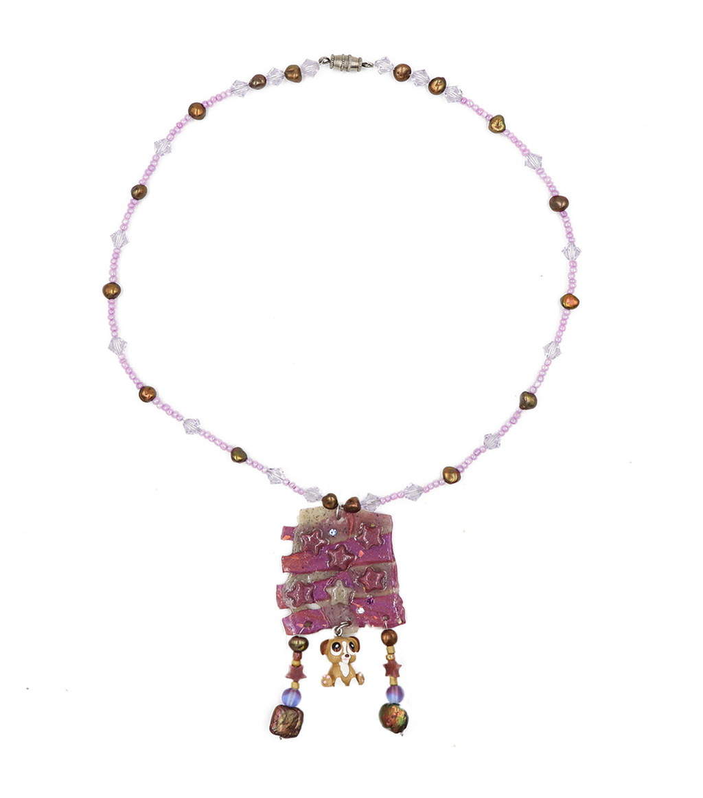Kathleen, Los Angeles, Boutique, New York, Pearl Choker, Kathleen Los Angeles, Fairy necklace, butterfly necklace, angel charm, heart choker, goth choker, Kathleen, Shop Kathleen, kathleen los angeles, upcycled necklace, sustainable jewelry, New York jewelry, Brooklyn jewelry, charm necklace, secretly bleached, polymer charms, handmade charms, charm necklace, cross necklace, bird necklace, freshwater pearls, puppy necklace