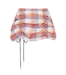 mini skirt, australian designer, independent fashion, independent designer, independent boutique, handmade, mini ruched skirt, independent fashion, handmade skirt,  asymmetrical skirt, , Karla Laidlaw, karlalaidlaw, Kathleen, Shop Kathleen, ruched skirt, plaid skirt, corset skirt, lace up skirt, check shirt