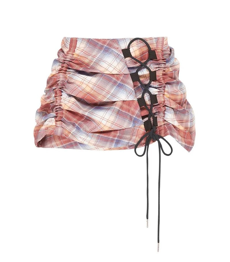 mini skirt, australian designer, independent fashion, independent designer, independent boutique, handmade, mini ruched skirt, independent fashion, handmade skirt,  asymmetrical skirt, , Karla Laidlaw, karlalaidlaw, Kathleen, Shop Kathleen, ruched skirt, plaid skirt, corset skirt, lace up skirt, check shirt
