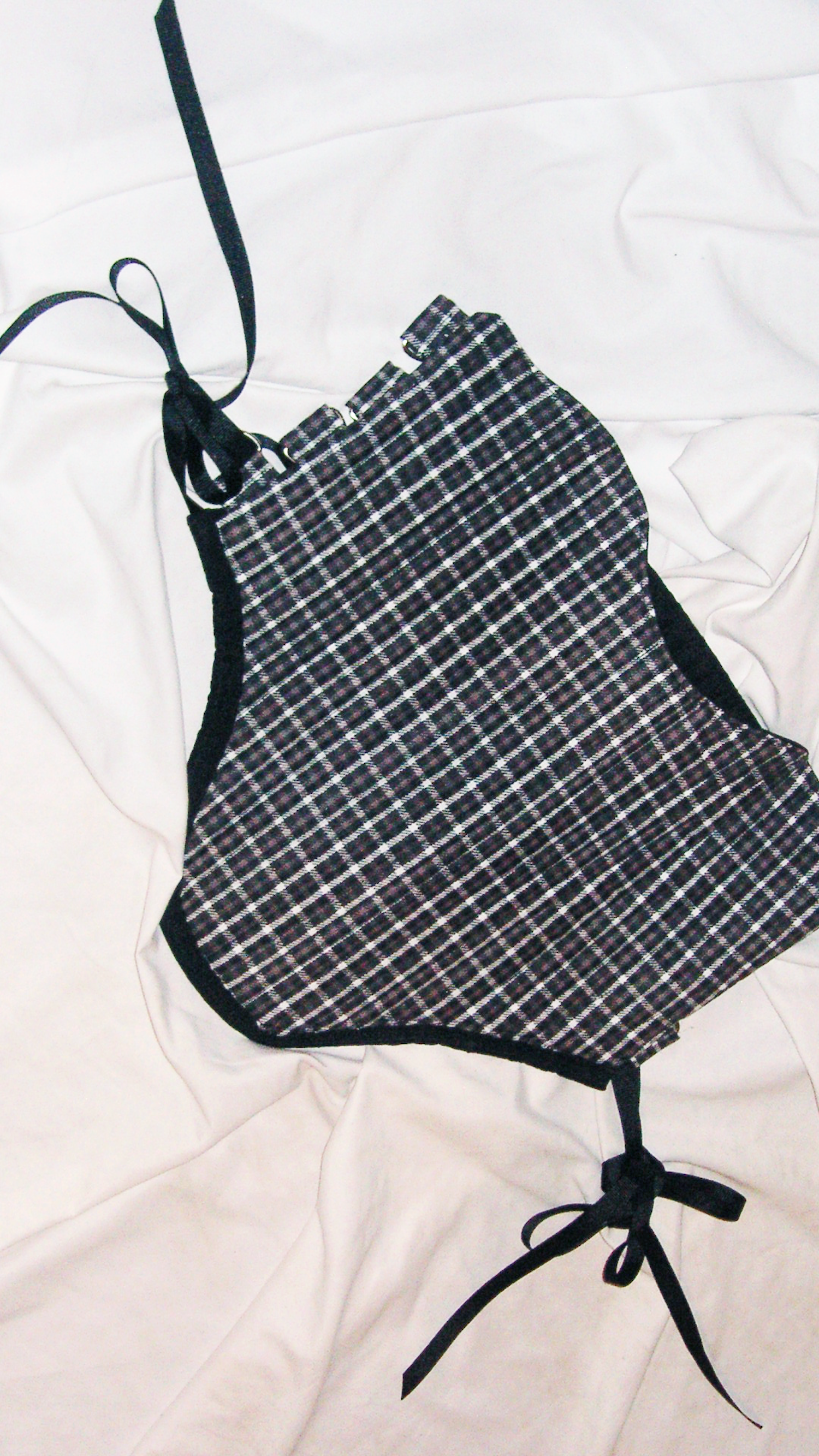 Meg Beck, Kathleen Los Angeles, Kathleen, Independent boutique, independent fashion, independent designer, handmade, one of a kind, upcycled, recycled fashion, sustainable fashion, underbust corset, corset, satin corset, half corset, houndstooth corset, corset top, bow corset, blue corset, regency stays, regency corset, half stays, 18th century corset