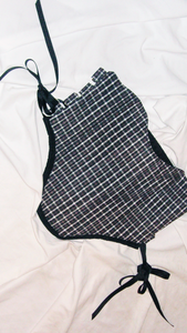 Meg Beck, Kathleen Los Angeles, Kathleen, Independent boutique, independent fashion, independent designer, handmade, one of a kind, upcycled, recycled fashion, sustainable fashion, underbust corset, corset, satin corset, half corset, houndstooth corset, corset top, bow corset, blue corset, regency stays, regency corset, half stays, 18th century corset