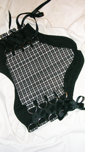 Meg Beck, Kathleen Los Angeles, Kathleen, Independent boutique, independent fashion, independent designer, handmade, one of a kind, upcycled, recycled fashion, sustainable fashion, underbust corset, corset, satin corset, half corset, houndstooth corset, corset top, bow corset, blue corset, regency stays, regency corset, half stays, 18th century corset