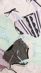 Meg Beck, Kathleen Los Angeles, Kathleen, Independent boutique, independent fashion, independent designer, handmade, one of a kind, upcycled, recycled fashion, sustainable fashion, underbust corset, corset, satin corset, half corset, houndstooth corset, corset top, bow corset, blue corset, regency stays, regency corset, half stays, 18th century corset