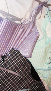 Meg Beck, Kathleen Los Angeles, Kathleen, Independent boutique, independent fashion, independent designer, handmade, one of a kind, upcycled, recycled fashion, sustainable fashion, underbust corset, corset, satin corset, half corset, houndstooth corset, corset top, bow corset, blue corset, regency stays, regency corset, half stays, 18th century corset