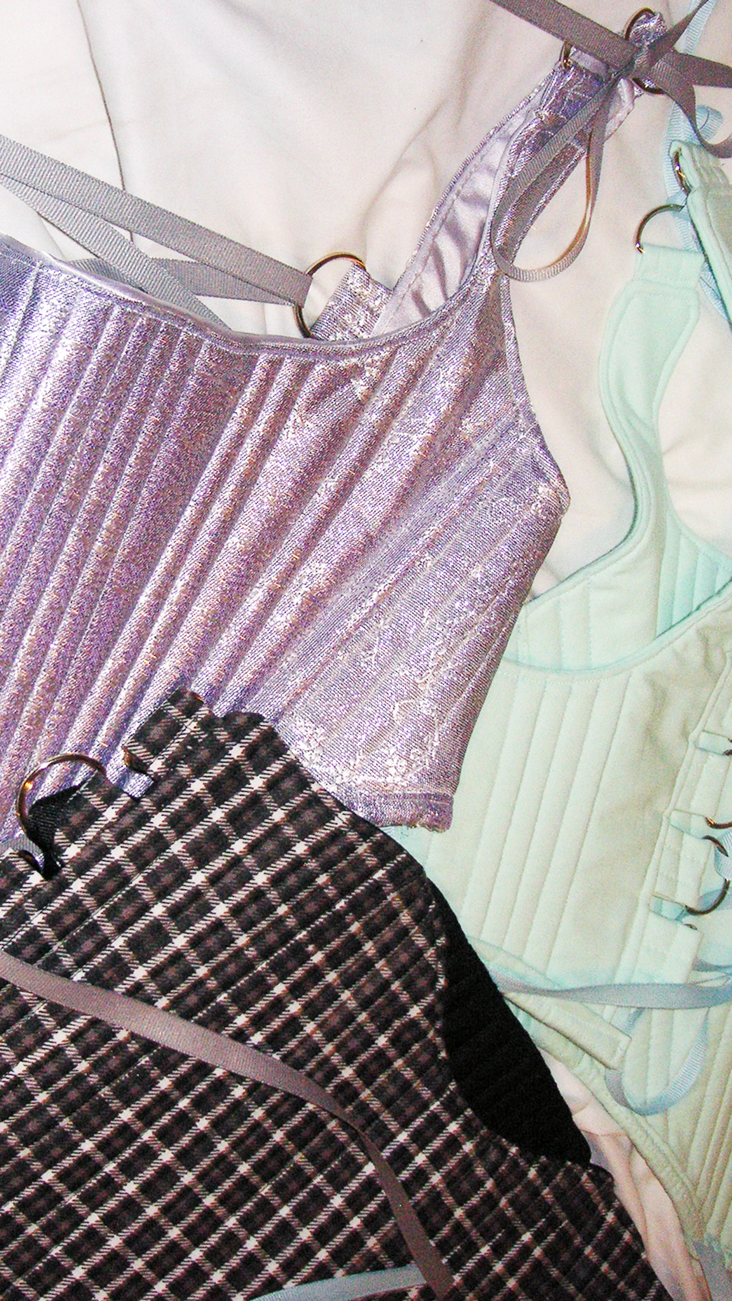 Meg Beck, Kathleen Los Angeles, Kathleen, Independent boutique, independent fashion, independent designer, handmade, one of a kind, upcycled, recycled fashion, sustainable fashion, underbust corset, corset, satin corset, half corset, houndstooth corset, corset top, bow corset, blue corset, regency stays, regency corset, half stays, 18th century corset