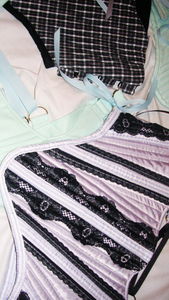 Meg Beck, Kathleen Los Angeles, Kathleen, Independent boutique, independent fashion, independent designer, handmade, one of a kind, upcycled, recycled fashion, sustainable fashion, underbust corset, corset, satin corset, half corset, houndstooth corset, corset top, bow corset, blue corset, regency stays, regency corset, half stays, 18th century corset