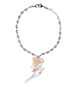 emma pryde, necklace, crystal chain necklace, metal links, rose, glass rose, handmade, rose necklace, statement necklace, Swarovski, Kathleen, Los Angeles