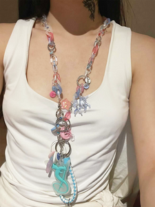 s/ash, slash, slash chain, chain necklace, unicorn necklace, decora, harajuku, independent designer, independent fashion, handmade, kathleen, shop kathleen, kathleen los angeles, rainbow chain, sparkle chain, sparkle heart, purse chain, tassel necklace, lucite, resin jewelry