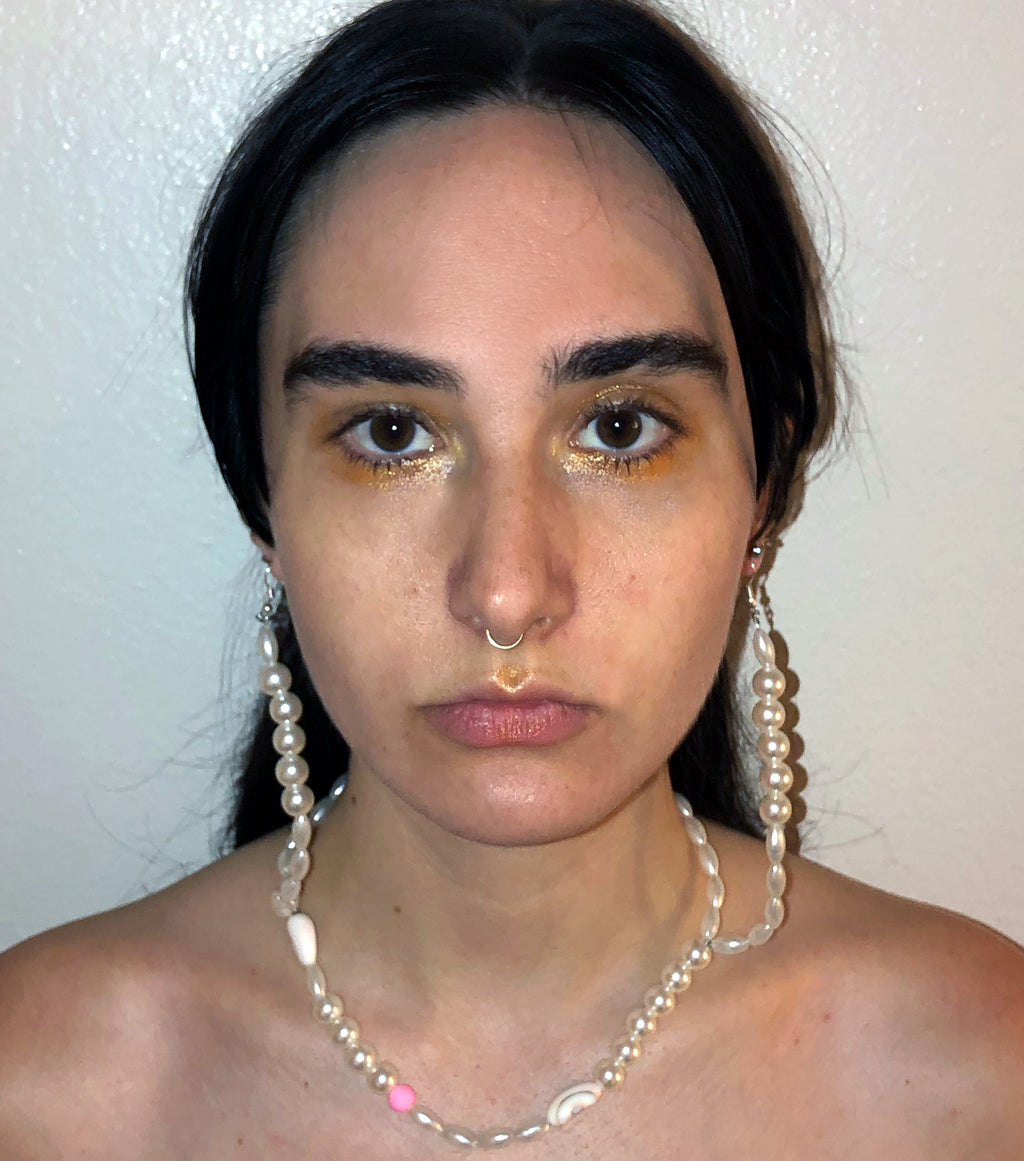 Earrings, Jewelry, Deska, Pearl Earrings, Hand beaded, shop kathleen, kathleen los angeles, kathleen, deska, independent artist, independent designer, los angeles boutique, choker, necklace, pearl choker, coral pearls, shell necklace, shell earrings, shell choker