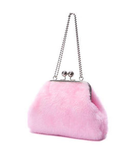 purse, furry purse, SLUSH, bag, pink fax fur, clutch