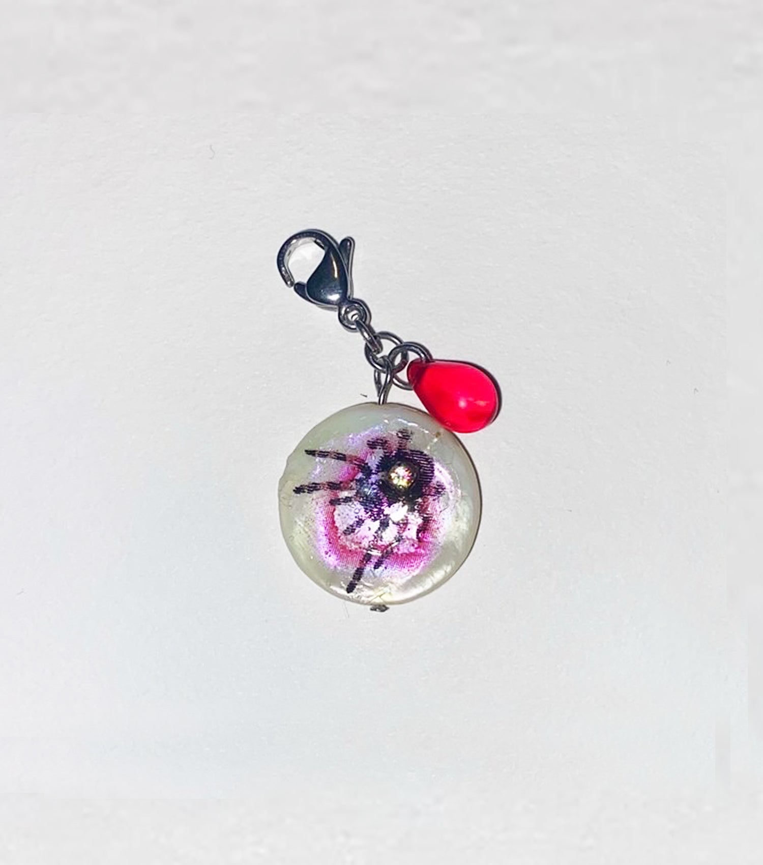 Petri Kitsch, Paulette Sabato , Charm, Seashell Jewelry, Crystal Charm, Fairy charm, fairy necklace, teddy bear, keychain, charm necklace, charm bracelet, crystal charm, dangly charm, pearl necklace, freshwater pearl, kathleen, kathleen los angeles, handmade, handmade jewelry, independent jewelry, upycled fashion, upcycled jewelry, sustainable jewelry, beaded keychain, los angeles fashion, face jewelry, face charm, sexy lady charm, car charm, goth charm, mall goth jewelry