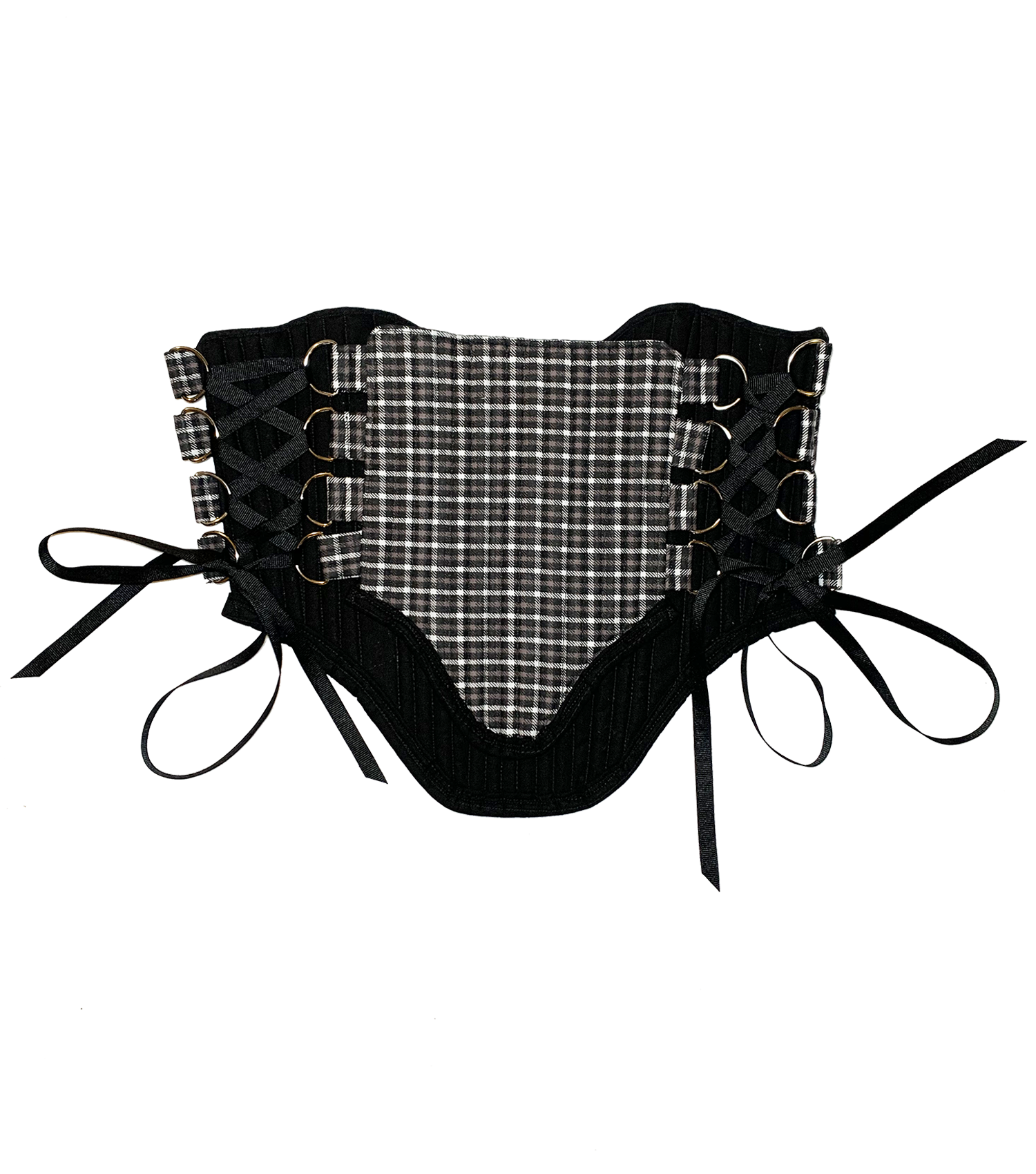Meg Beck, Kathleen Los Angeles, Kathleen, Independent boutique, independent fashion, independent designer, handmade, one of a kind, upcycled, recycled fashion, sustainable fashion, underbust corset, corset, satin corset, half corset, houndstooth corset, corset top, bow corset, blue corset, regency stays, regency corset, half stays, 18th century corset