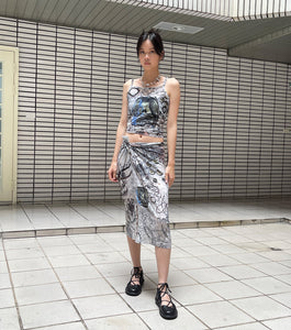 Sophie wang, Los Angeles, Kathleen, shop Kathleen, taiwan Taipei, rise, Rhode Island School of design, art, digital art, digital print, made in Taiwan, glam cult magazine, metal magazine, experimental, experimental fashion, sacred objects, trinkets, artist, designer, knitwear, print design, skirt, skirts, bottom, summer, summer outfit, printed dress, handmade, one of a kind