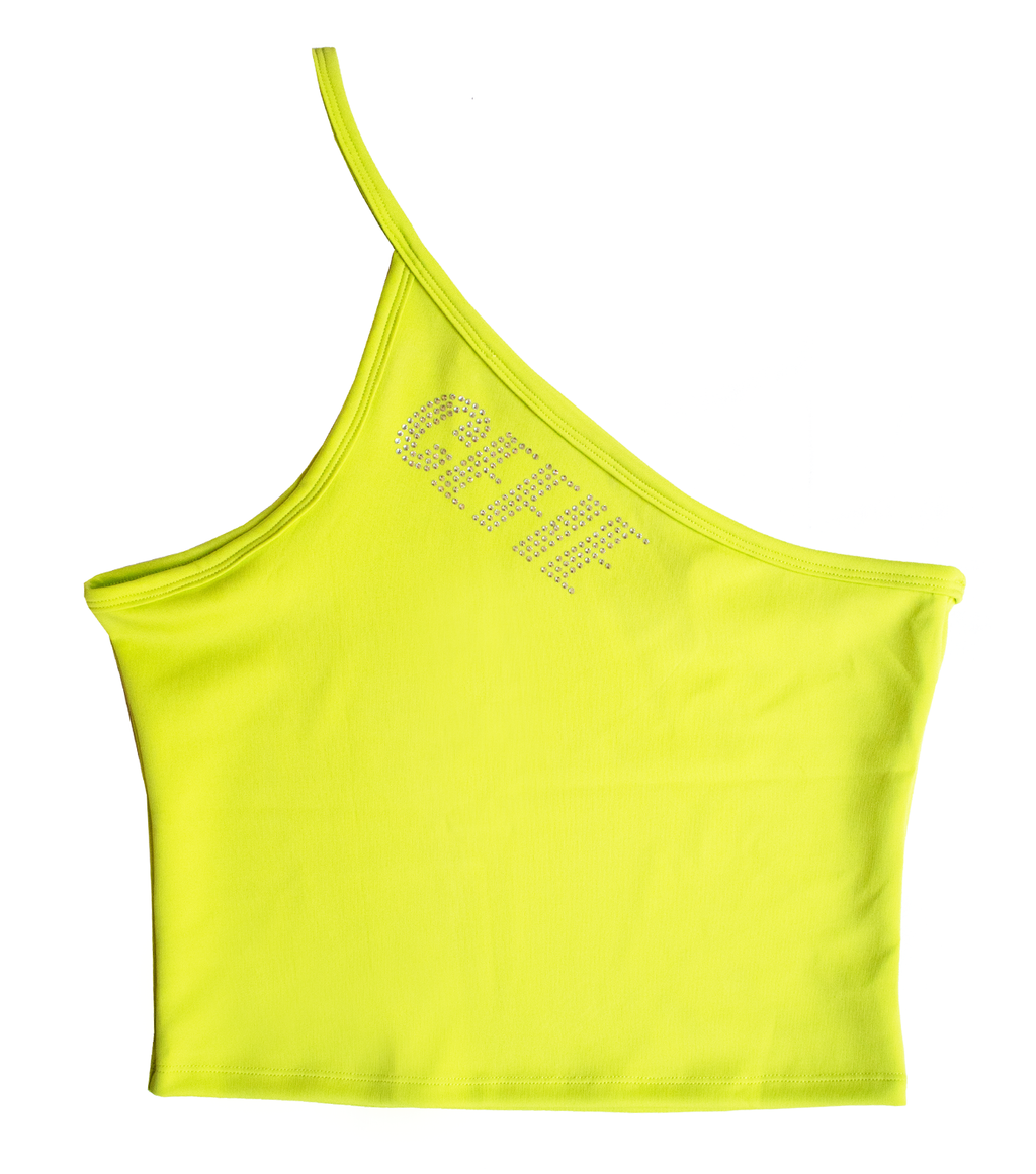 Cefie, Toronto, asymmetrical, one shoulder, neon, swim, top, club top, party top, lime, tank, soothe urself tank, los angeles, Kathleen