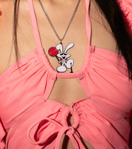 bunny, comic, emo, creepy bunny, necklace, tobangus, coco paluck, scene, candy bunny, cartoon bunny, rubber necklace, 90s necklace, kathleen, shop kathleen, independent artist, independent designer, curb chain