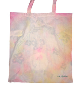 Ema Gaspar, Ema G B, hand painted tote, one of a kind, independent artist, independent designer, resin keychain, heart keychain, kathleen, kathleen los angeles, shop kathleen, independent boutique, indie boutique, tote bag, cotton tote, cartoon tote, pierced keychain, tie dye tote, hand dyed