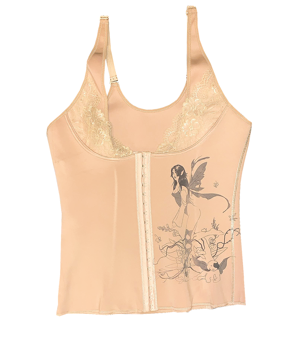 Gabrielle Rosenstein, Elf, Fairy, Dog, Flowers, Screen printed, Vintage, Made in Los Angeles, Second Hand, Sustainable, Kathleen, Kathleen Los Angeles, Independent Boutique, Independent Artist, Los Angeles Boutique, Independent Designer, Los Angeles Artist, elf corset, elf top, elf tank, elf tank top, fairy top, fairy corset, fairy lingerie, elf lingerie, Hand printed, made in Los Angeles, handmade, underbust corset, nude corset