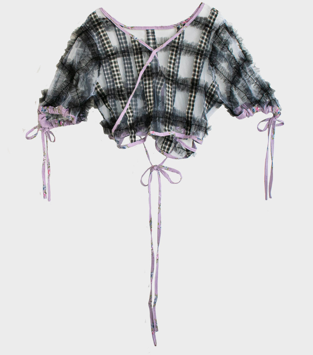 Meg Beck, Wrap Top, Puff Sleeve, Tulle, Kathleen, Kathleen Los Angeles, Boutique, Checker, Floral