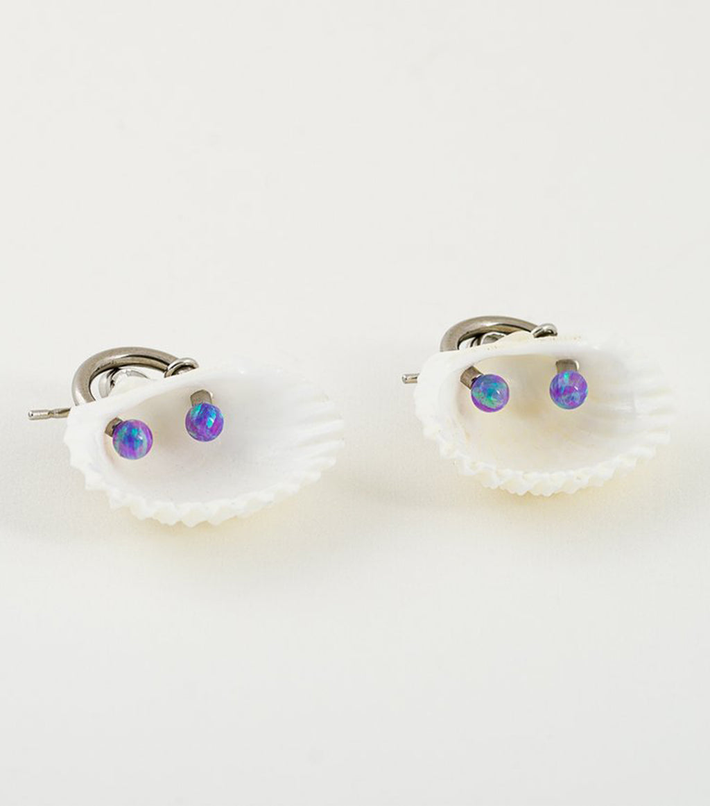 soft blonde, ark, ark earrings, pierced, hoops, shell, opal, violet opal, barbell, shell earrings, baltimore, handmade, maryland, los angeles, kathleen