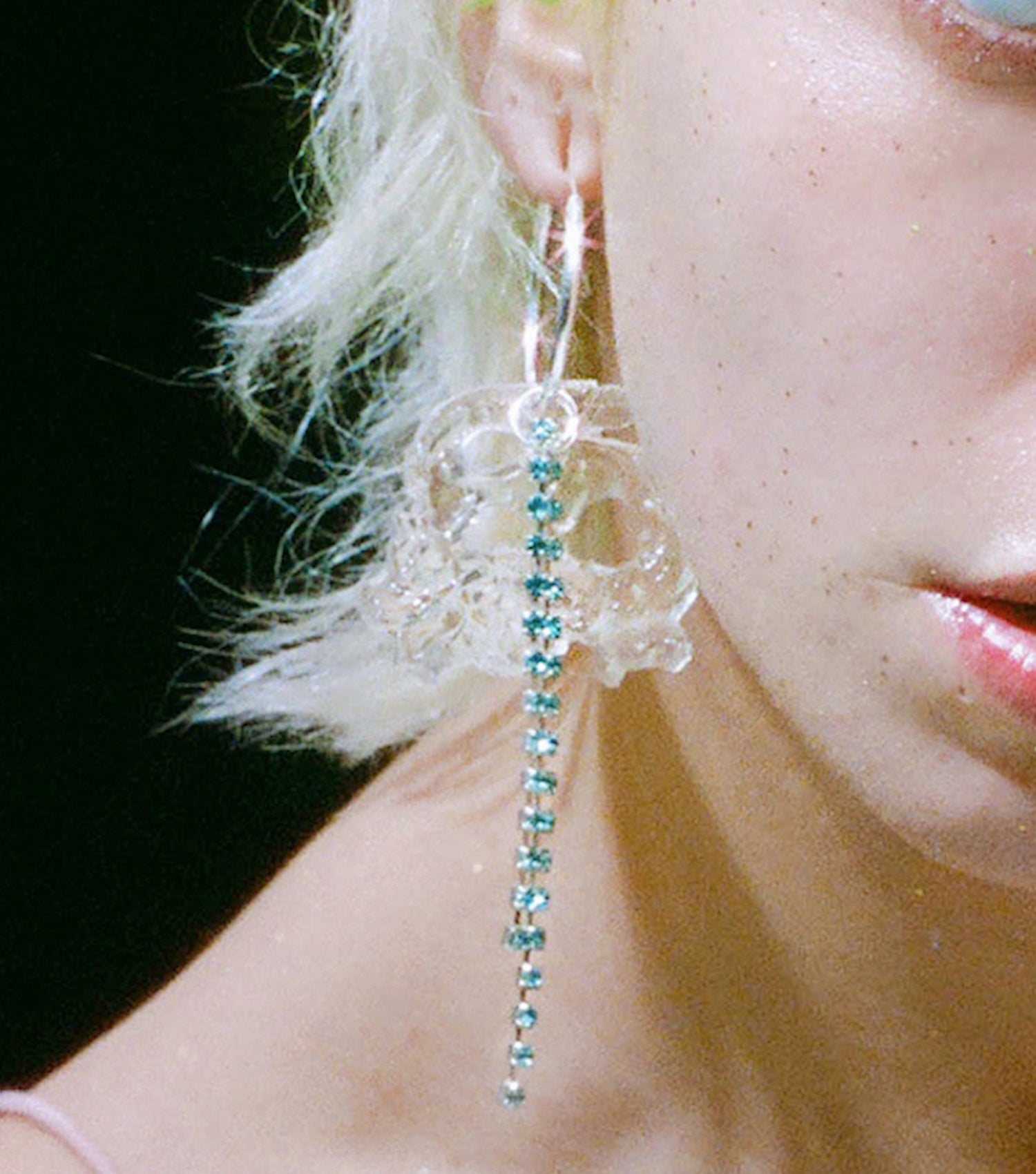 Hoop Earrings, crystal earrings, Fanny Inserra, Upcylced, recycled jewelry, chain earrings, pierced earrings, plexiglass, Kathleen, Kathleen Los Angeles, los angeles boutique, independent artist, independent designer, sustainable fashion, sustainable jewelry, dragon earrings, resin earrings